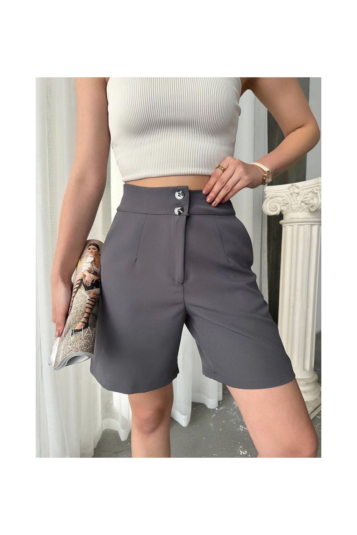 Double çift düğmeli şort