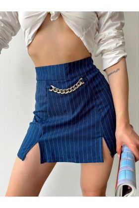 Zincir detaylı çizgili şort etek