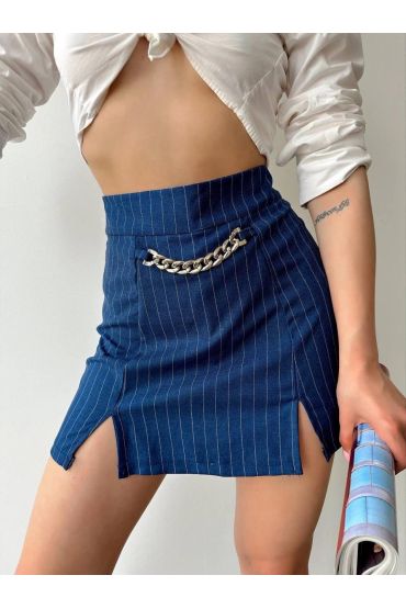 Zincir detaylı çizgili şort etek