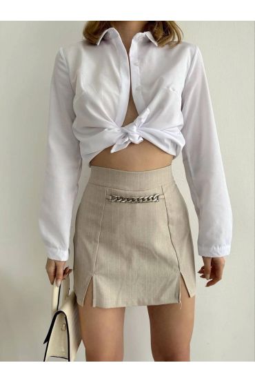 Zincir detaylı çizgili şort etek