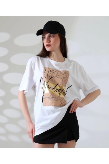 Varak baskılı imza desen tişört