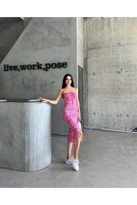 Kaşkorse Desenli askılı elbise