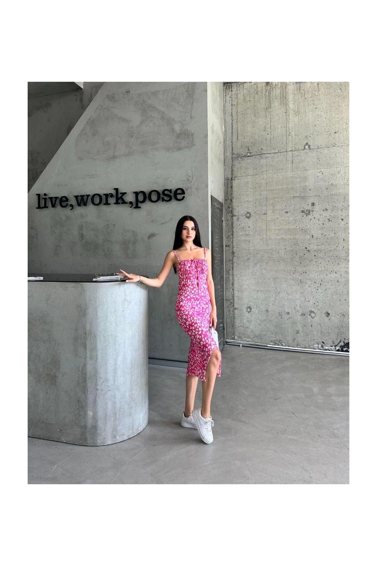 Kaşkorse Desenli askılı elbise