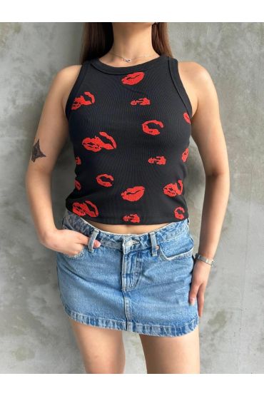 Öpücük baskılı bluz