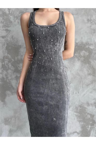 Taşlı askılı elbise