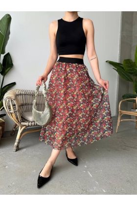 Baskılı astarlı uzun etek