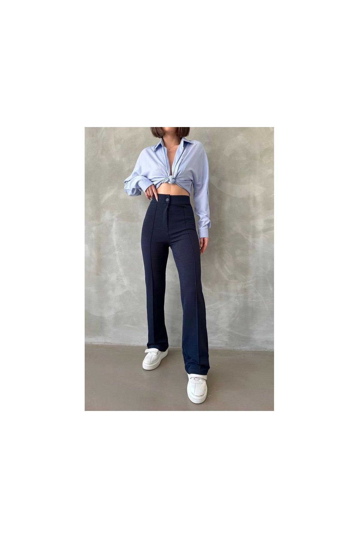 Önü cumalı ithal krep pantolon