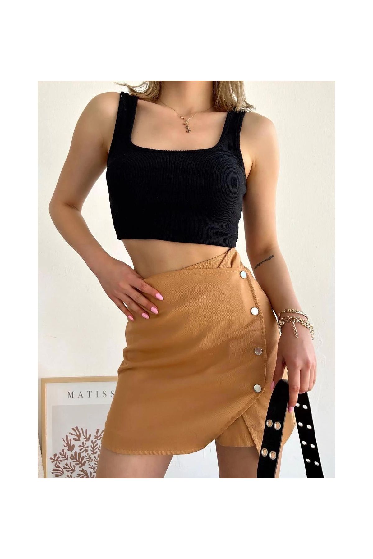 Dört çıtçıtlı Gabardin şort etek