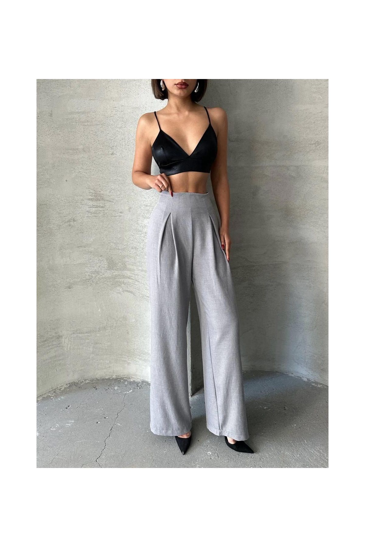 Pileli keten pantolon