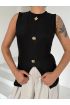 Kadın siyah bisiklet yaka gold düğmeli ottoman bluz
