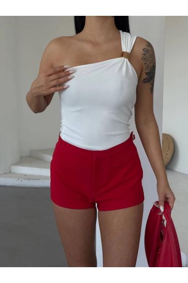 Tek omuzlu Otoman kumaş gold metal detaylı bluz