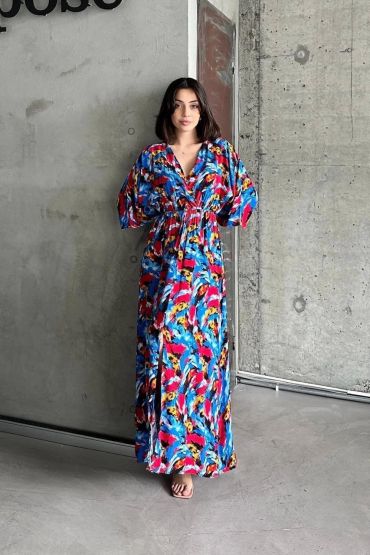 Dokuma baskılı sa kol elbise s8124