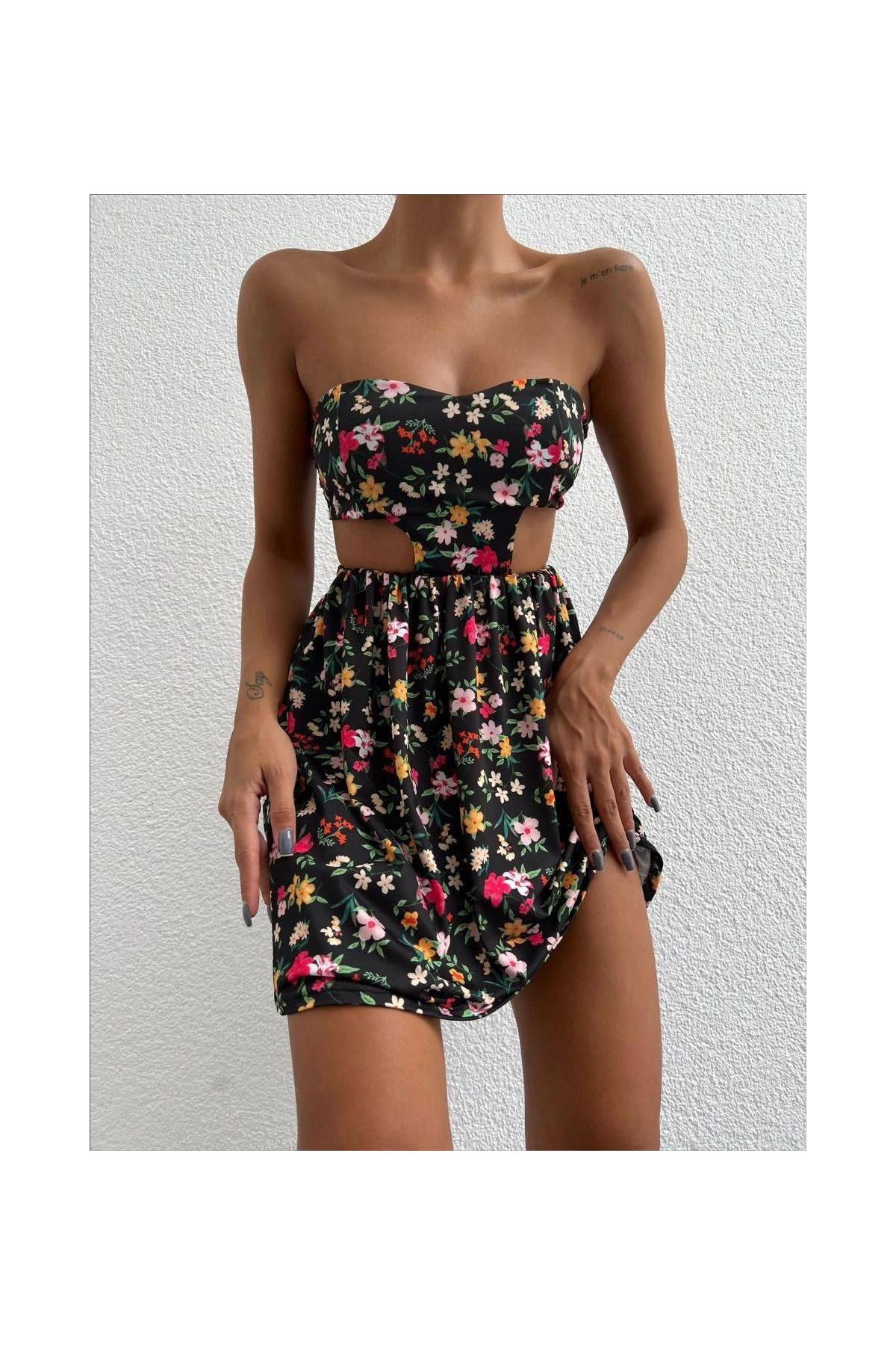 Straplez elbise baskılı