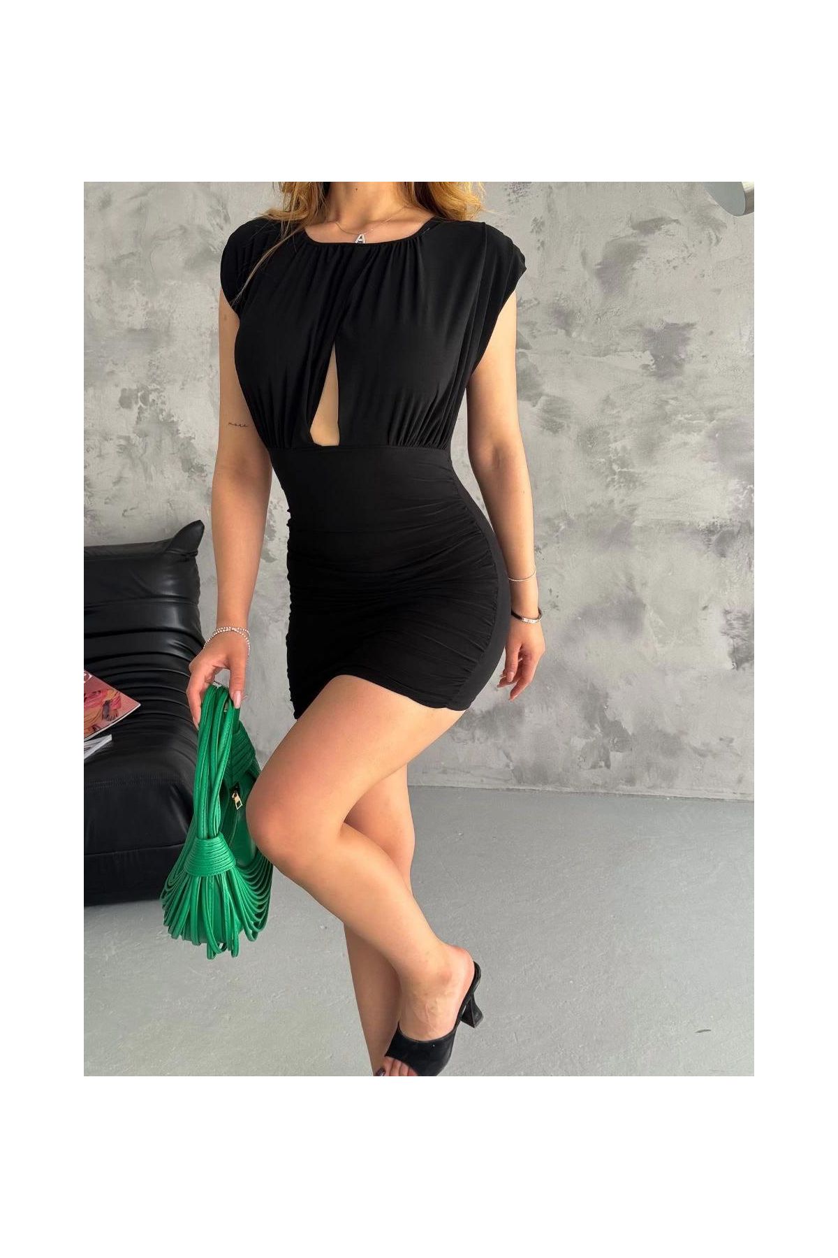 Pencereli mini mikro elbise s3843
