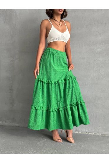 Fırfırlı brodeli astarlı uzun etek yeşil s255047