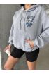 3 iplik şardonlu oversize kafa baskılı sweat gri