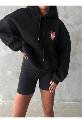 3 iplik şardonlu oversize compact ördek baskılı sweat siyah