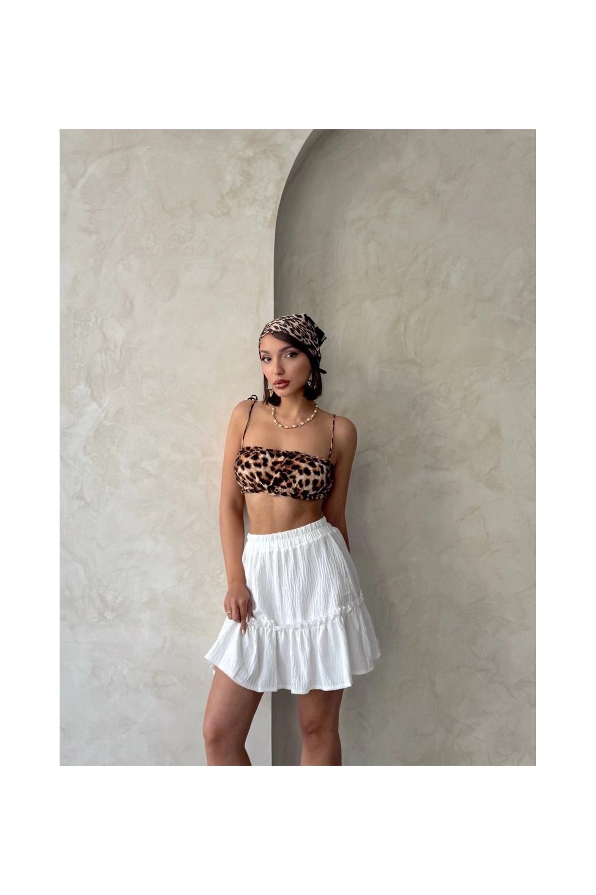 Çingene keten etek beyaz s24808