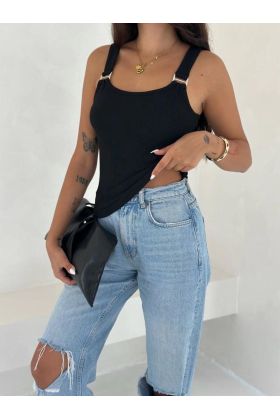 Ottoman toka askılı bluz siyah s4194