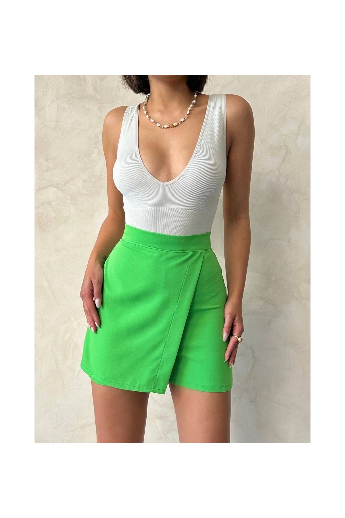 Kapaklı şort etek yeşil s24901