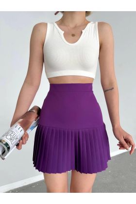 Altı pliseli mini etek Mor s24705