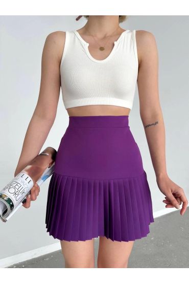Altı pliseli mini etek Mor s24705