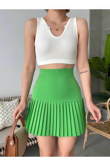 Altı pliseli mini etek yeşil s24705