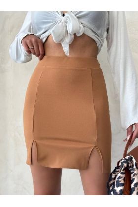 Çift yırtmaçlı etek camel s25910