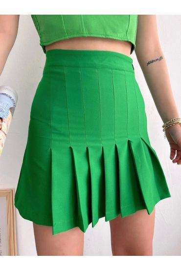 Pileli düğmeli etek açık yeşil s24811