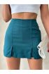 Çift yırtmaçlı atlas şort etek petrol yeşili s240364
