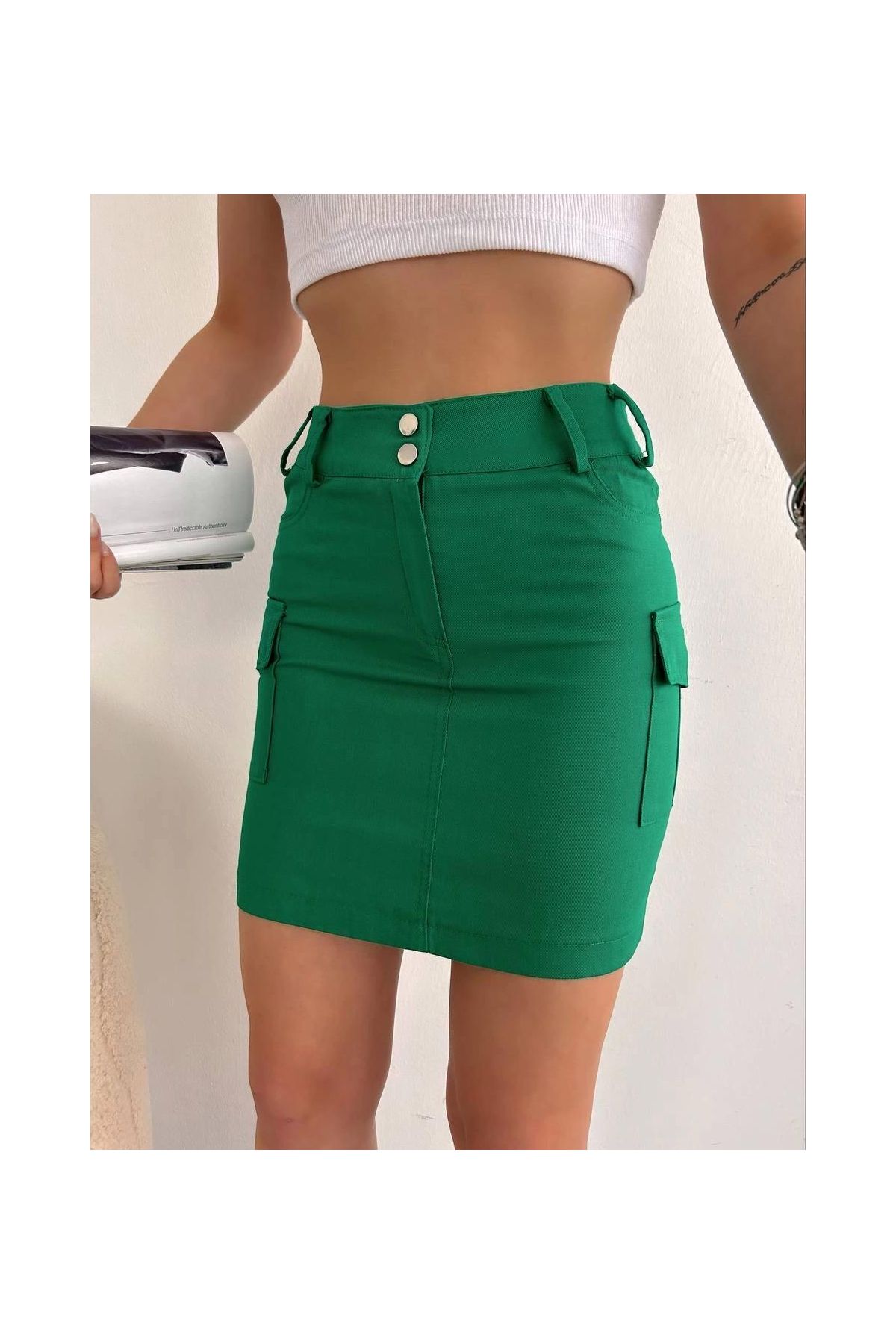 Körüklü cep etek yeşil s24904
