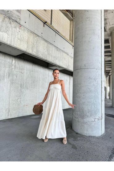 Dantelli askılı keten elbise s4310