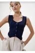 Krep kumaş düğmeli yelek lacivert s3395