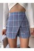 Kapaklı tüvit şort etek mavi
