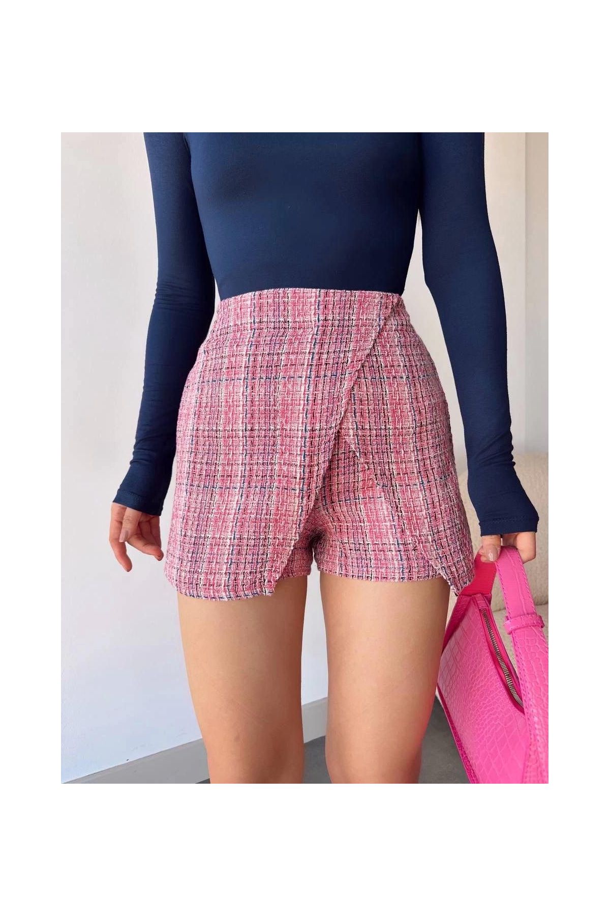 Kapaklı tüvit şort etek kırmızı