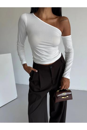 Omuz detaylı kollu bluz beyaz