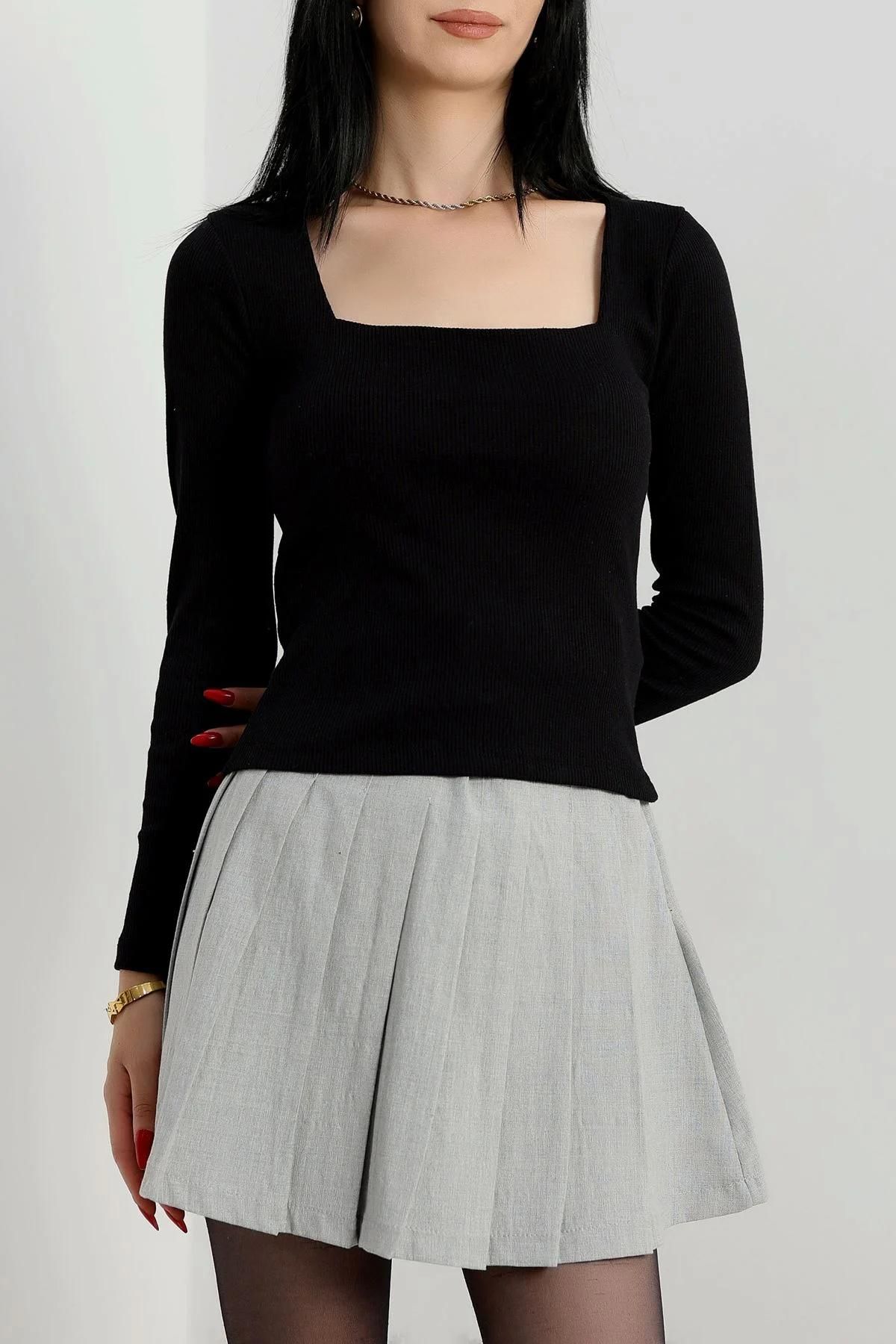 Çerçeve yaka kaşkorse bluz siyah