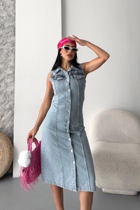 Sıfır kol kar yıkama tunik ceket mavi