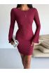 Prenses kol esnek kumaş elbise bordo