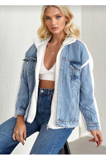 Kürklü kot ceket mavi