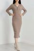 Fermuar detaylı fitilli şardonlu elbise bej