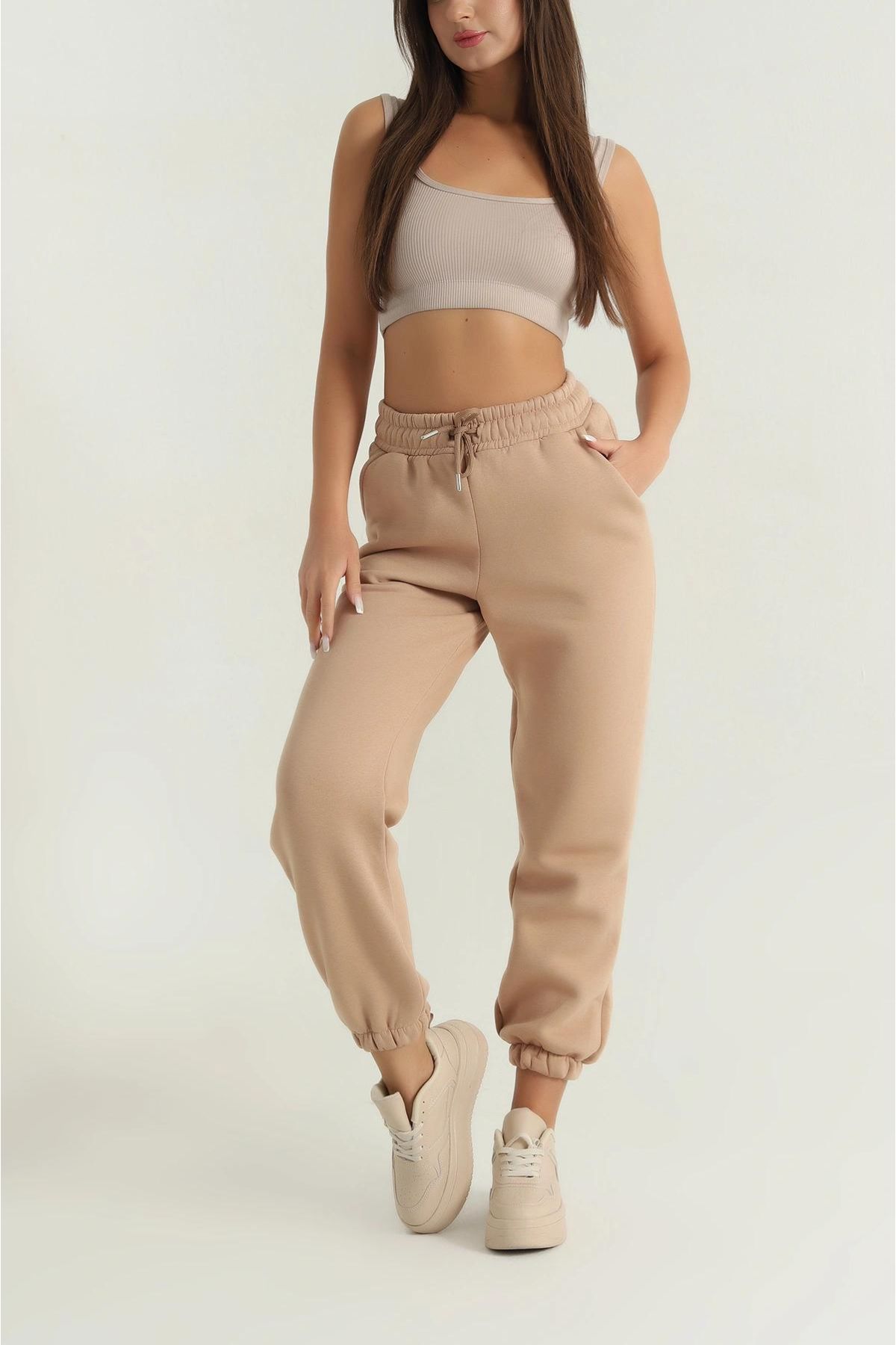 3 iplik şardonlu paça lastikli eşofman bisküvi