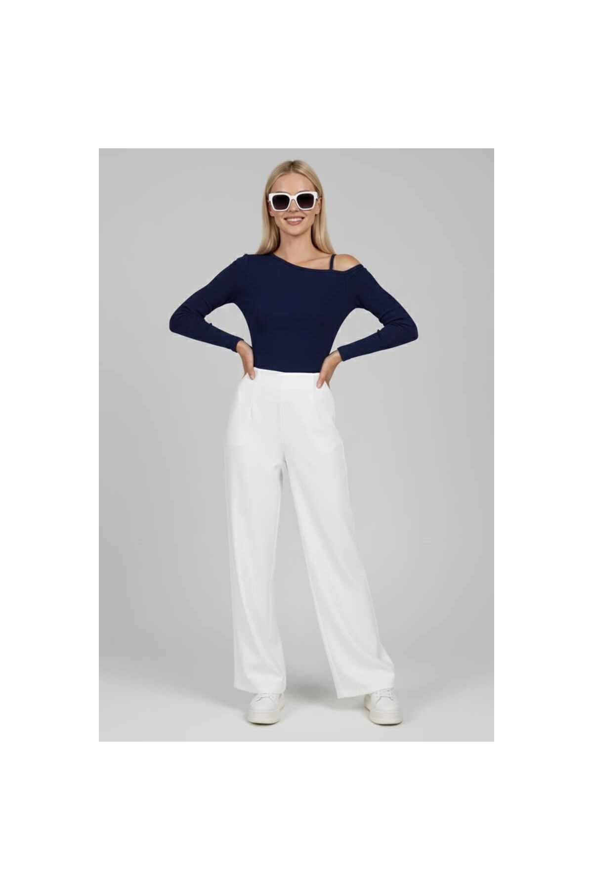 Tek Omuz İpli Bluz Lacivert