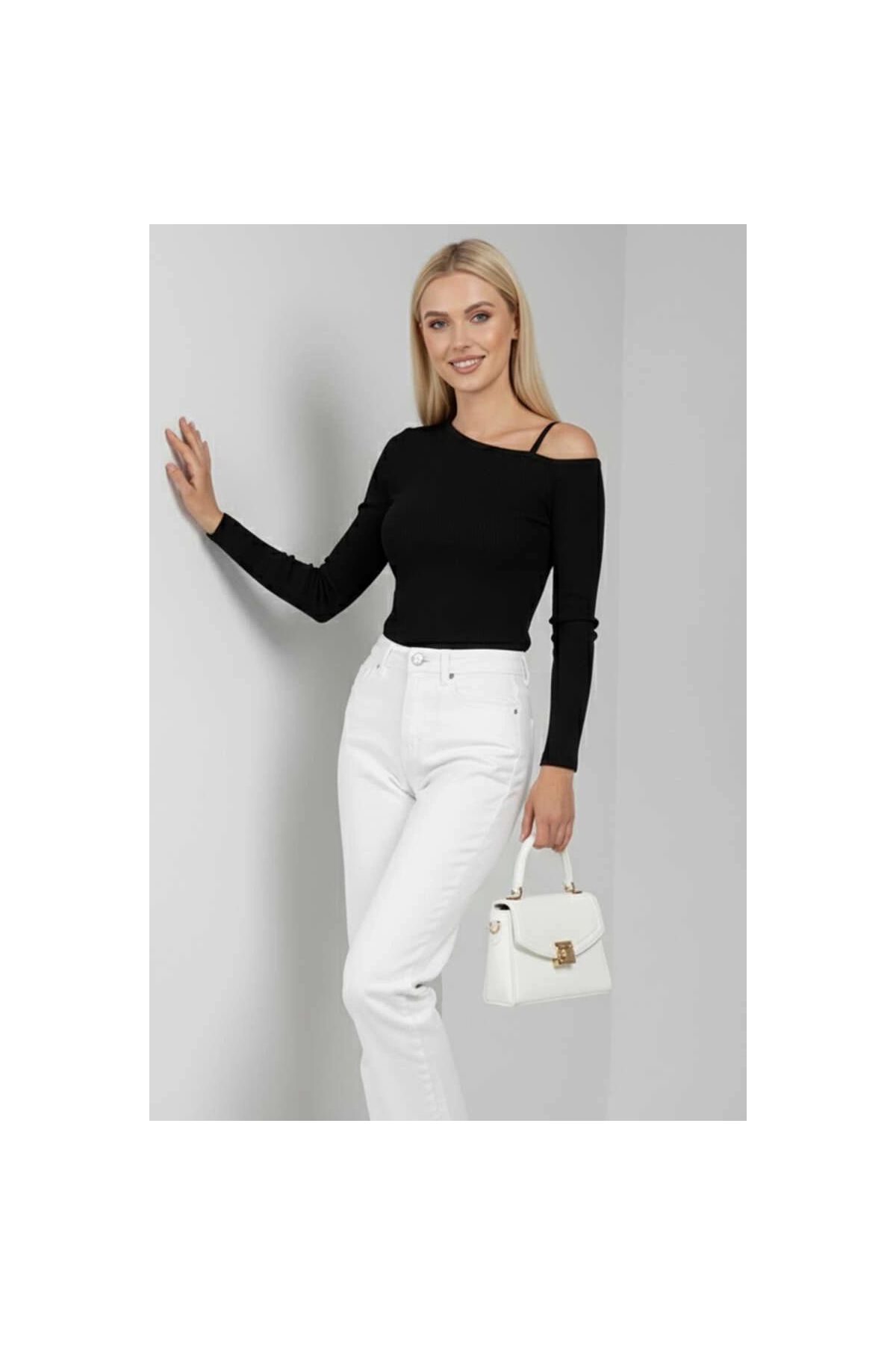 Tek Omuz İpli Bluz Siyah