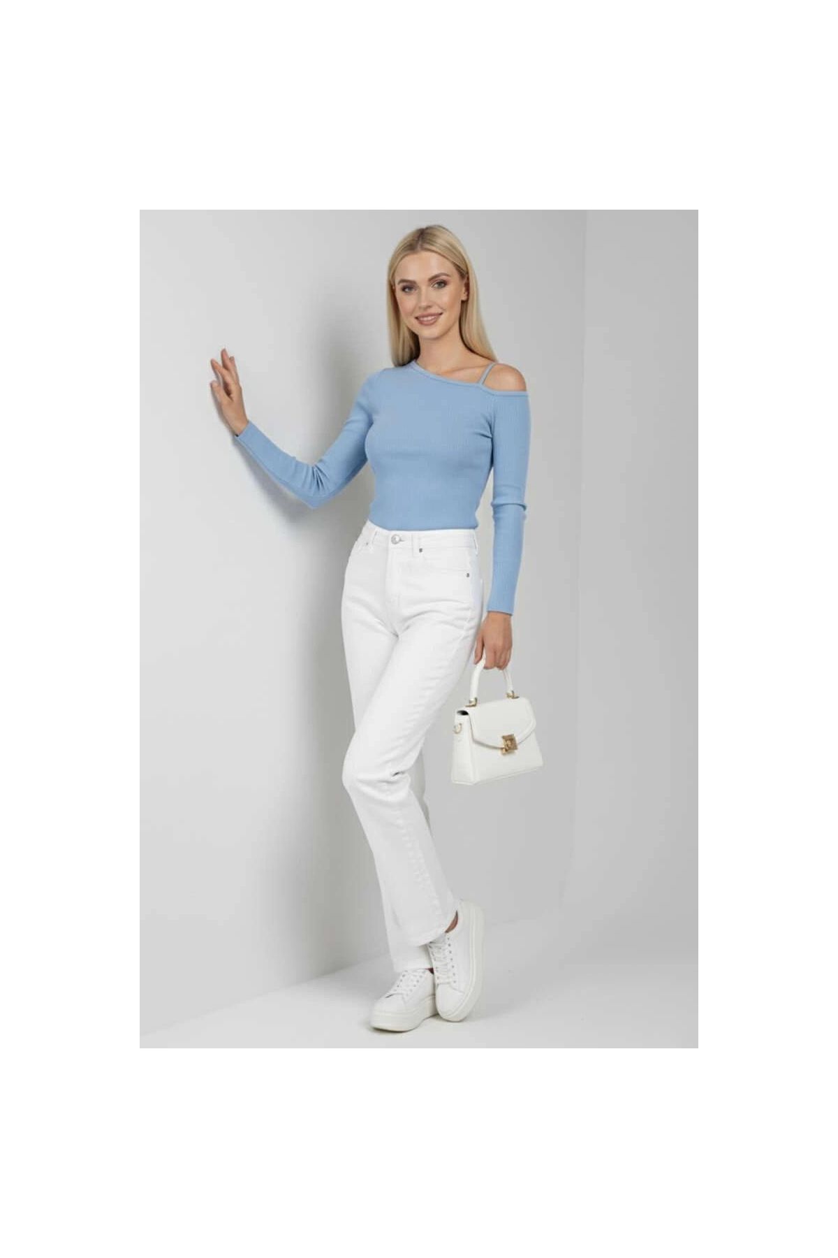 Tek Omuz İpli Bluz mavi