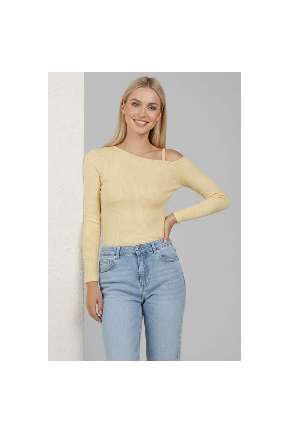 Tek Omuz İpli Bluz Sarı