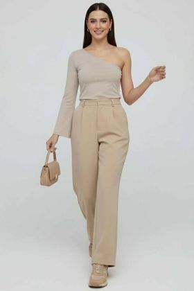 Tek Omuzlu Basic Bluz Vizon