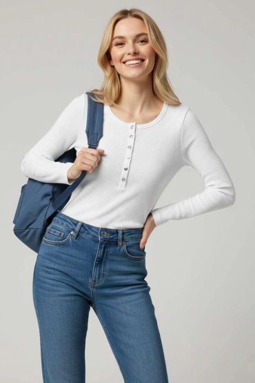 Çıtçıt Detaylı Bluz Beyaz