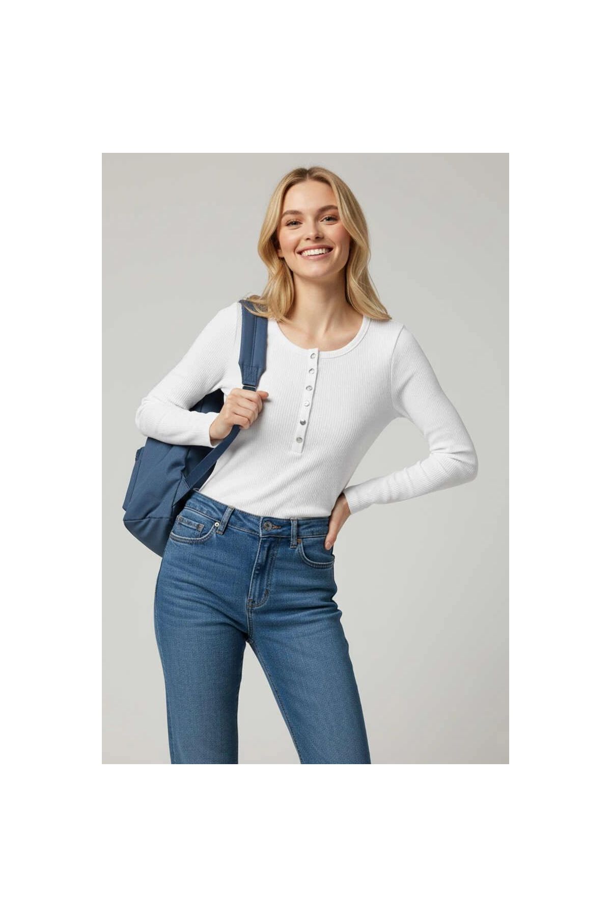 Çıtçıt Detaylı Bluz Beyaz