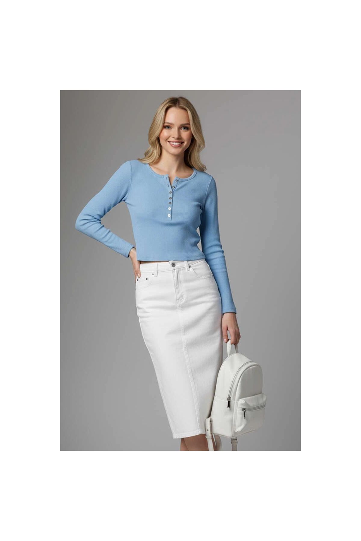 Çıtçıt Detaylı Bluz Mavi